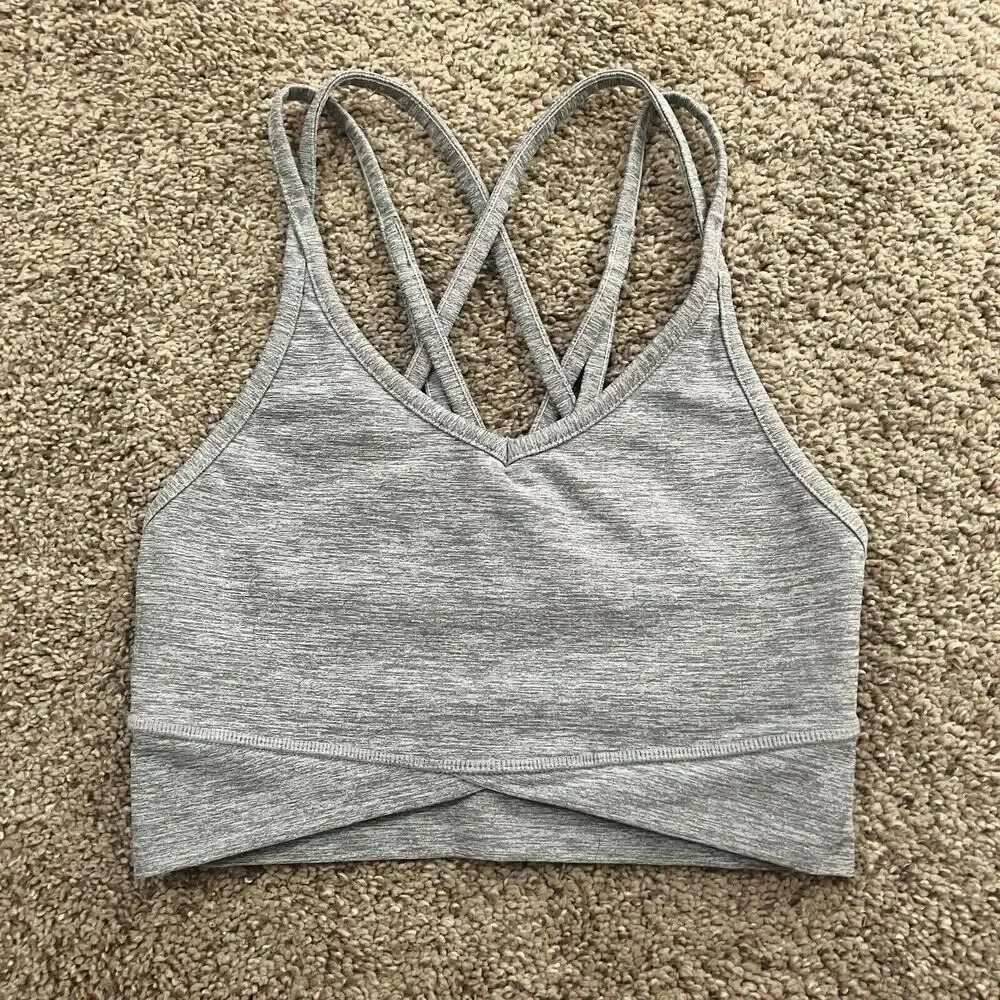 MP Athletics Strappy Gray Minimal Light Compression Sport Bra Size Small Cross‎